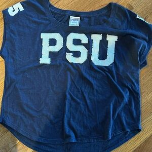 Gently worn cropped Penn State sequin t shirt from Pink , L